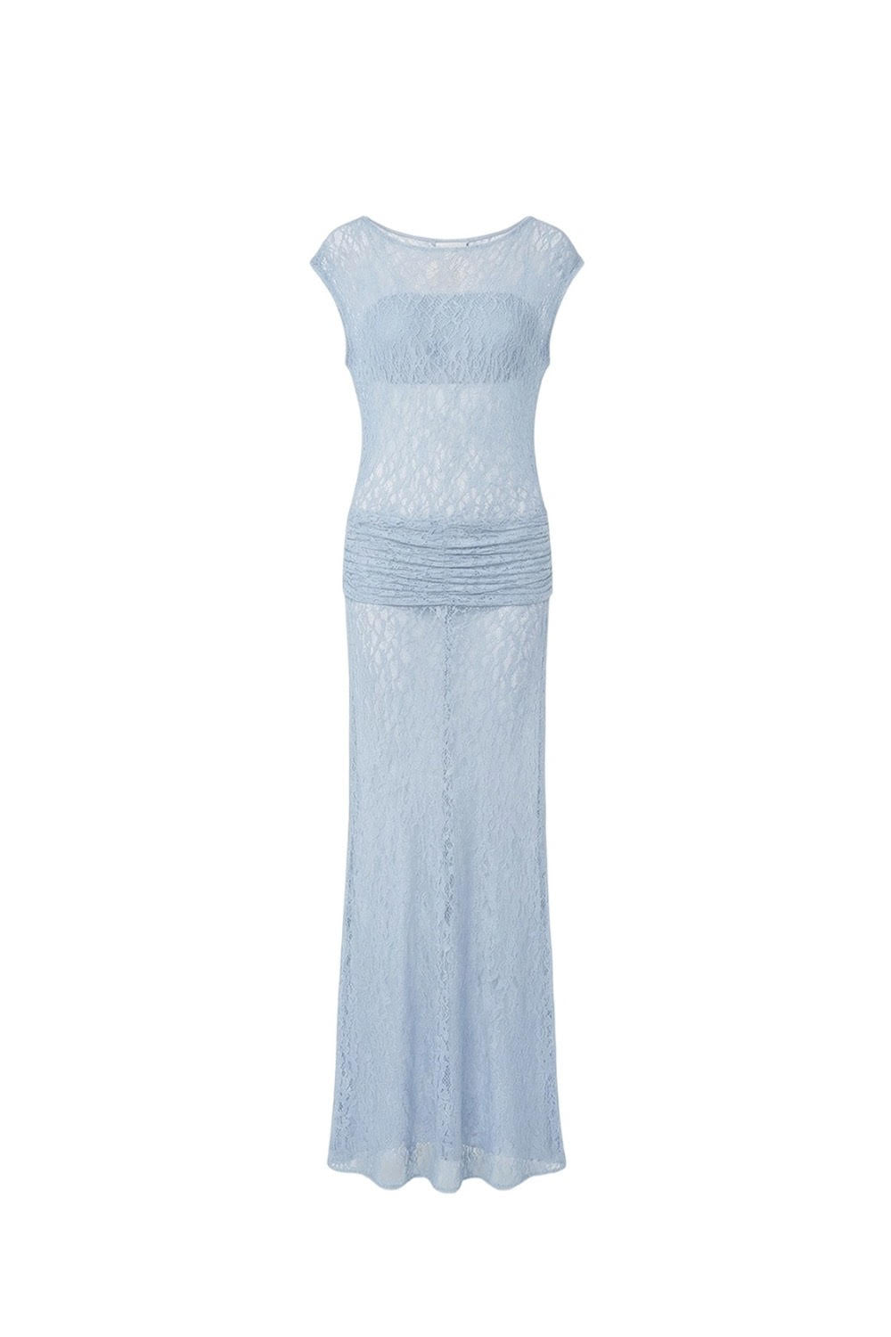 Robe Longue Drapée En Dentelle – Bleu