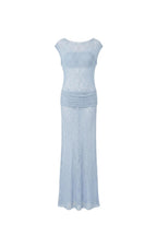 Robe Longue Drapée En Dentelle – Bleu