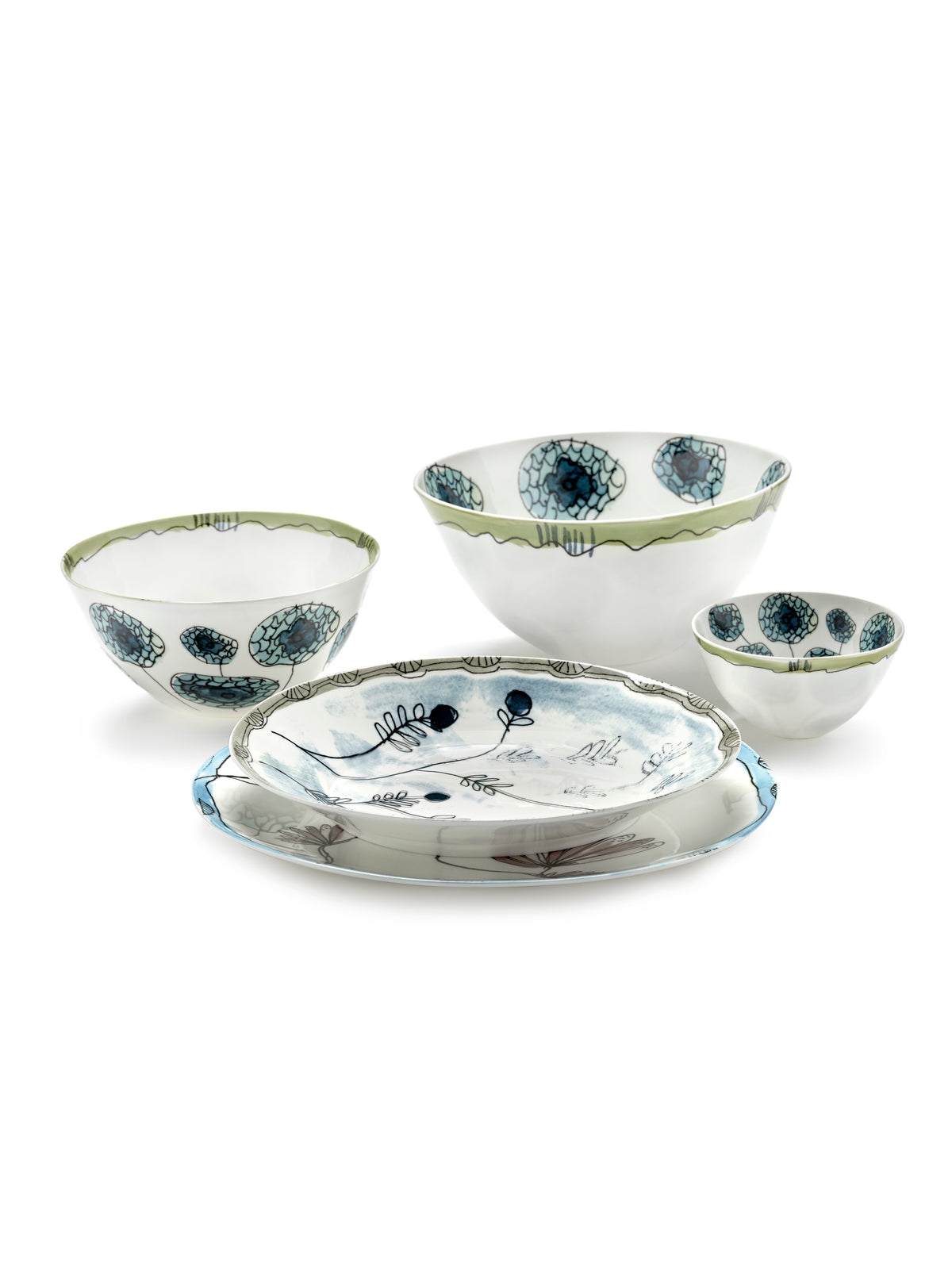 Midnight Flowers - Lot De 2 Assiettes Creuses - L - Porcelaine Bone China - Mirtillo Tea