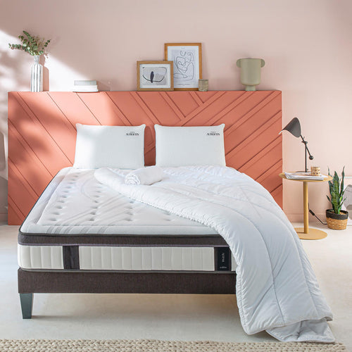PACK Prêt À Dormir Altesse - Matelas + Sommier + Accessoires - Tissu Gris