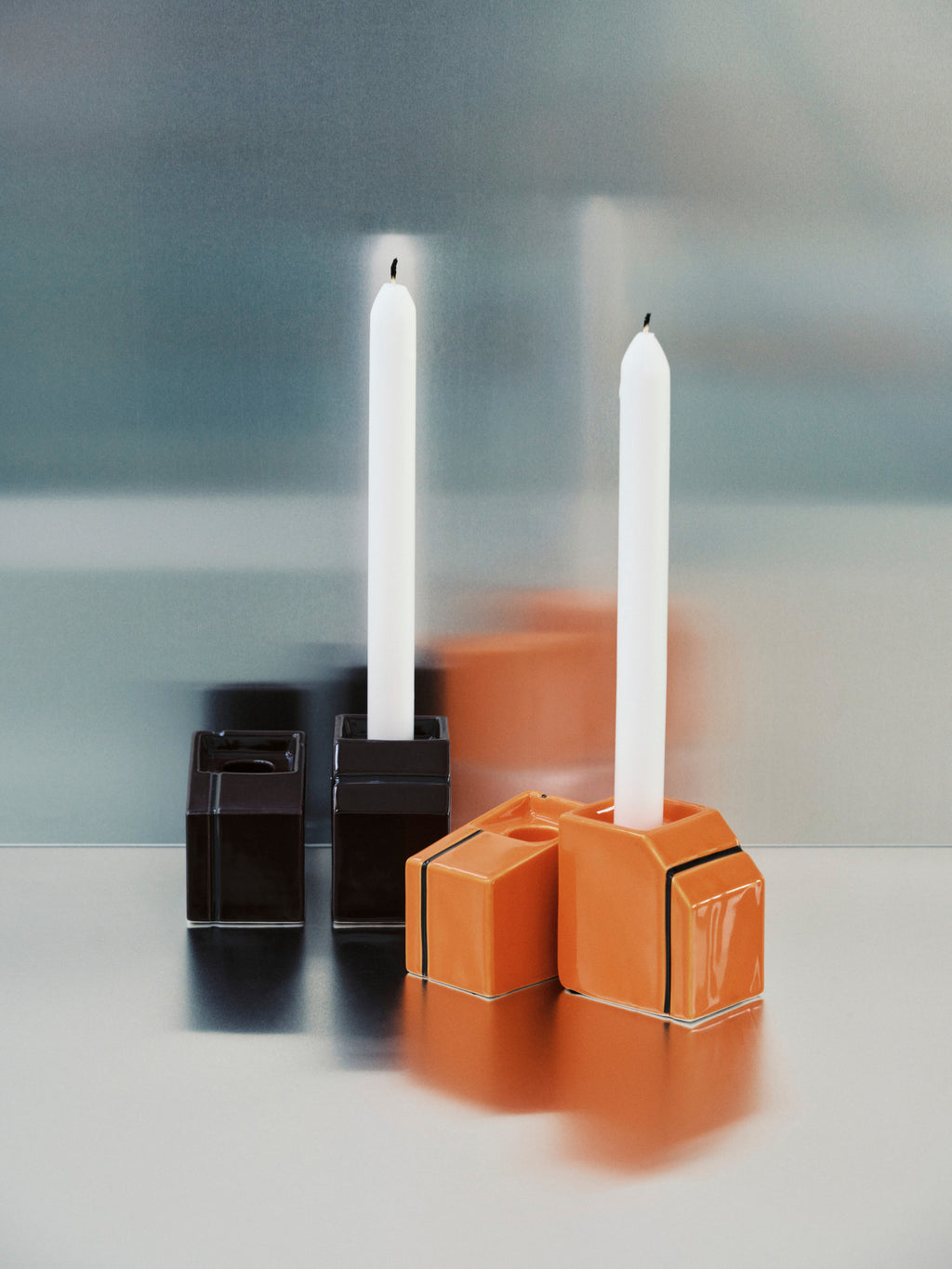Accessories Silos - Sæt Med 2 Lysestager - Porcelæn - Bordeaux