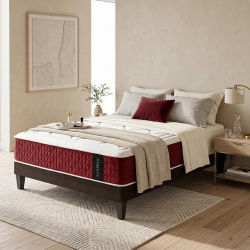 Ensemble Passion - Matelas + Sommier - Gris Anthracite - Blanc