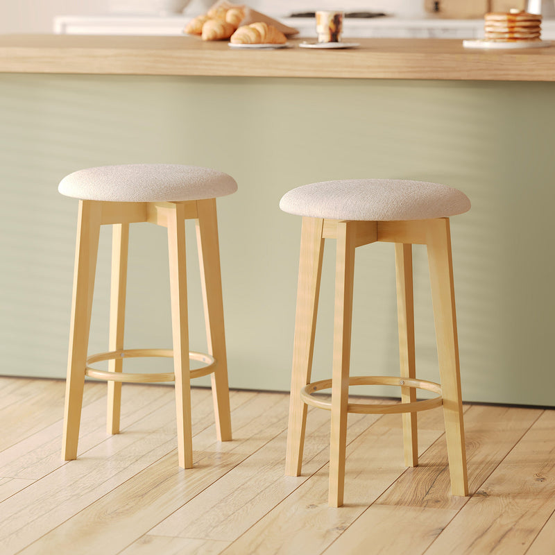Tabouret de bar Vahina beige et bois clair 66 cm (lot de 2)
