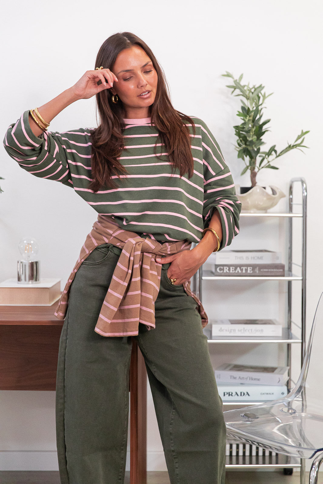 VALENTIN Khaki/Pink - Oversized Top