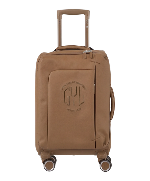 Valise Evasion GYL souple cabine 55 cm coloris moca vue de face avec logo GYL