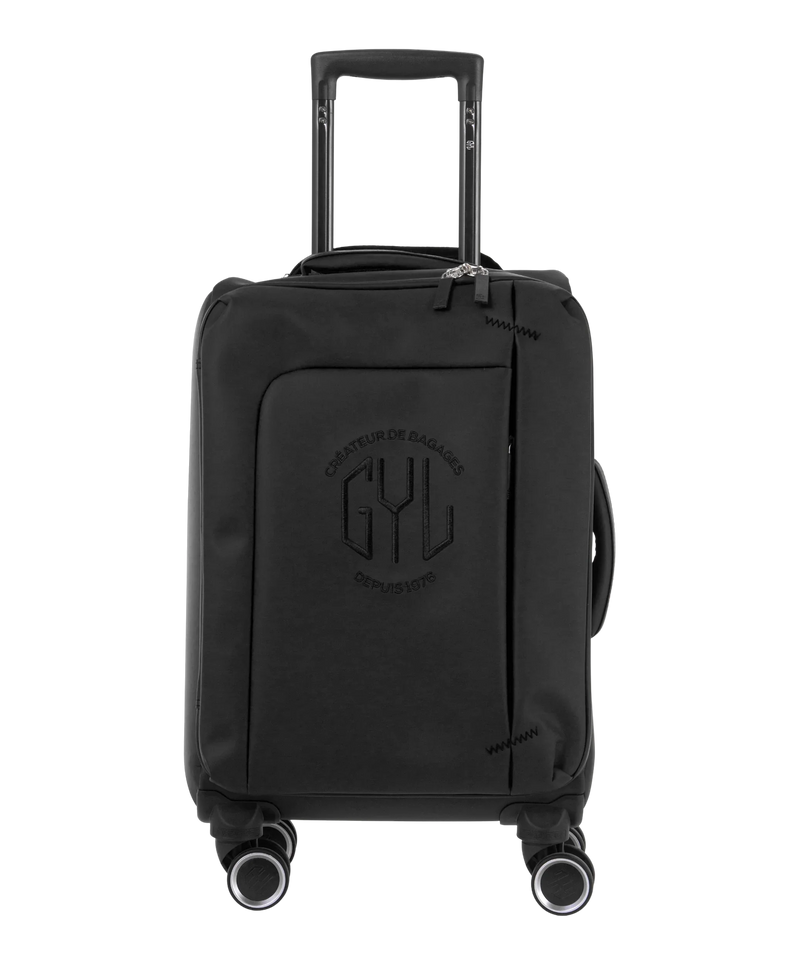 Valise Evasion GYL souple cabine 55 cm coloris noir vue de face avec logo GYL