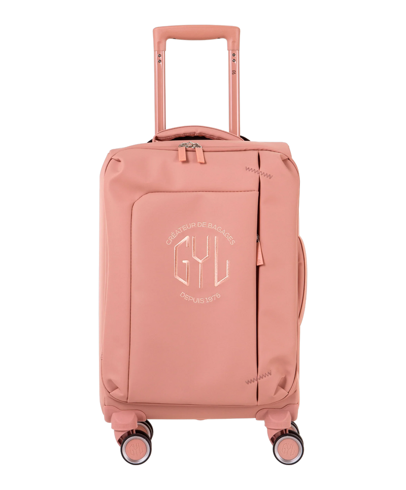 Valise Evasion GYL souple cabine 55 cm coloris rose-gold vue de face avec logo GYL