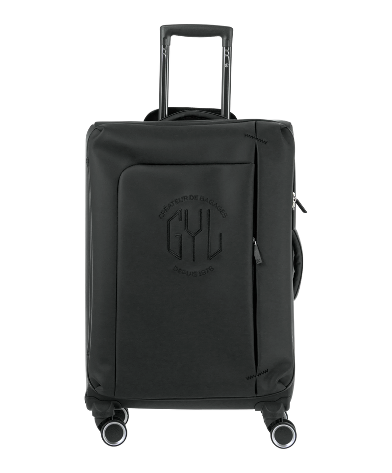 Valise Evasion GYL souple semaine 65 cm coloris noir vue de face avec logo GYL
