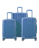 Set de 3 valises rigides Intemporelle en polycarbonate coloris bleu grise vue de face avec logo GYL