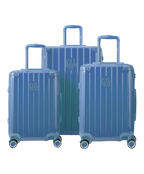 Set de 3 valises rigides Intemporelle en polycarbonate coloris bleu grise vue de face avec logo GYL
