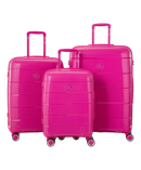 Valise Citadine en polypropylene set de 3 valises cabine semaine et soute coloris fuchsia vue de face du set complet
