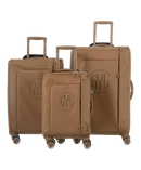 Valise Evasion GYL souple set de 3 valises cabine semaine et soute coloris moca vue de face du set complet