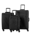 Valise Evasion GYL souple set de 3 valises cabine semaine et soute coloris noir vue de face du set complet
