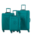 Valise Evasion GYL souple set de 3 valises cabine semaine et soute coloris sapin vue de face du set complet