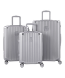 Valise Intemporelle en polycarbonate set de 3 valises cabine semaine et soute coloris argent vue de face du set complet