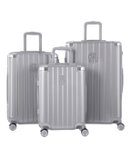 Valise Intemporelle en polycarbonate set de 3 valises cabine semaine et soute coloris argent vue de face du set complet