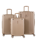 Valise Intemporelle en polycarbonate set de 3 valises cabine semaine et soute coloris champagne vue de face du set complet