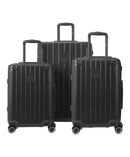 Set de 3 valises Intemporelle en polycarbonate cabine, semaine et soute coloris gris foncé glossy vue de face avec logo GYL, packshot GYL