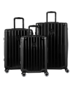 Valise Intemporelle en polycarbonate set de 3 valises cabine semaine et soute coloris noire vue de face du set complet