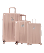 Trio de valises rigides GYL Intemporelle nude avec coques nervurées et poignées télescopiques. #couleur_nude