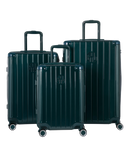 Valise Intemporelle en polycarbonate set de 3 valises cabine semaine et soute coloris vert sapin vue de face du set complet