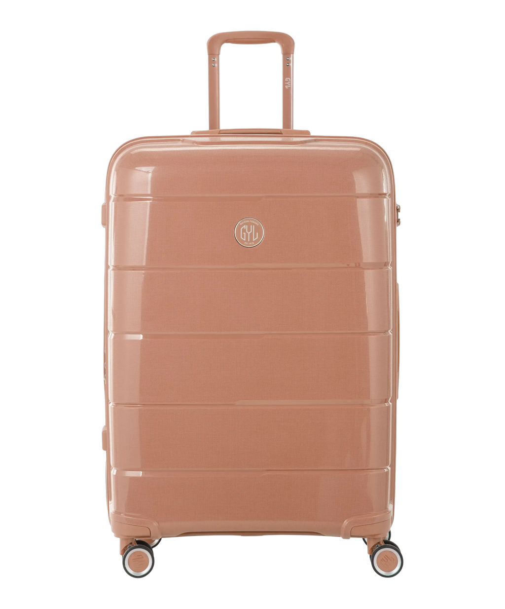 Valise Citadine en polypropylene soute 75 cm coloris champagne vue de face avec logo GYL