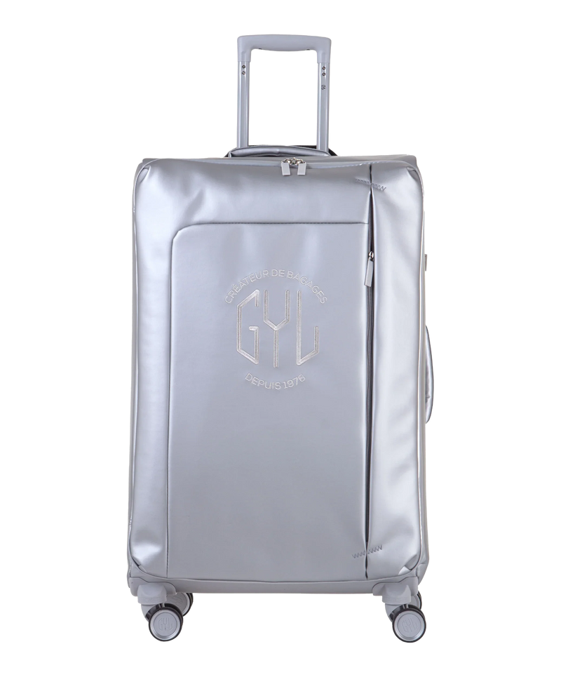 Valise Evasion GYL souple soute 75 cm coloris argent vue de face avec logo GYL