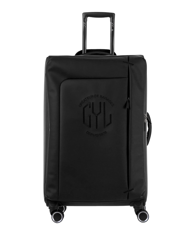 Valise Evasion GYL souple soute 75 cm coloris noir vue de face avec logo GYL
