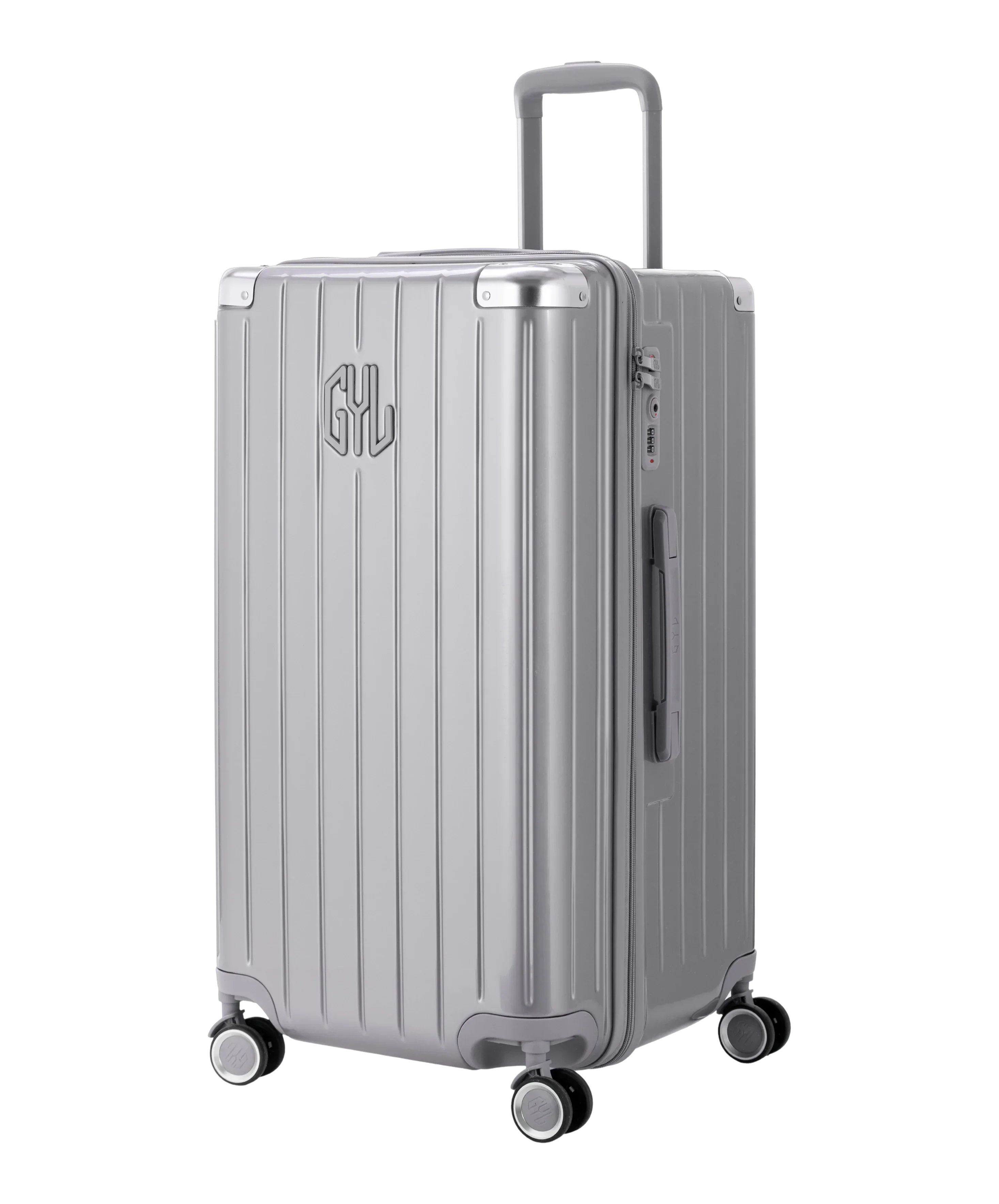 Valise Trunk L Intemporelle GYL en polycarbonate 71 cm coloris argent vue trois quarts avant