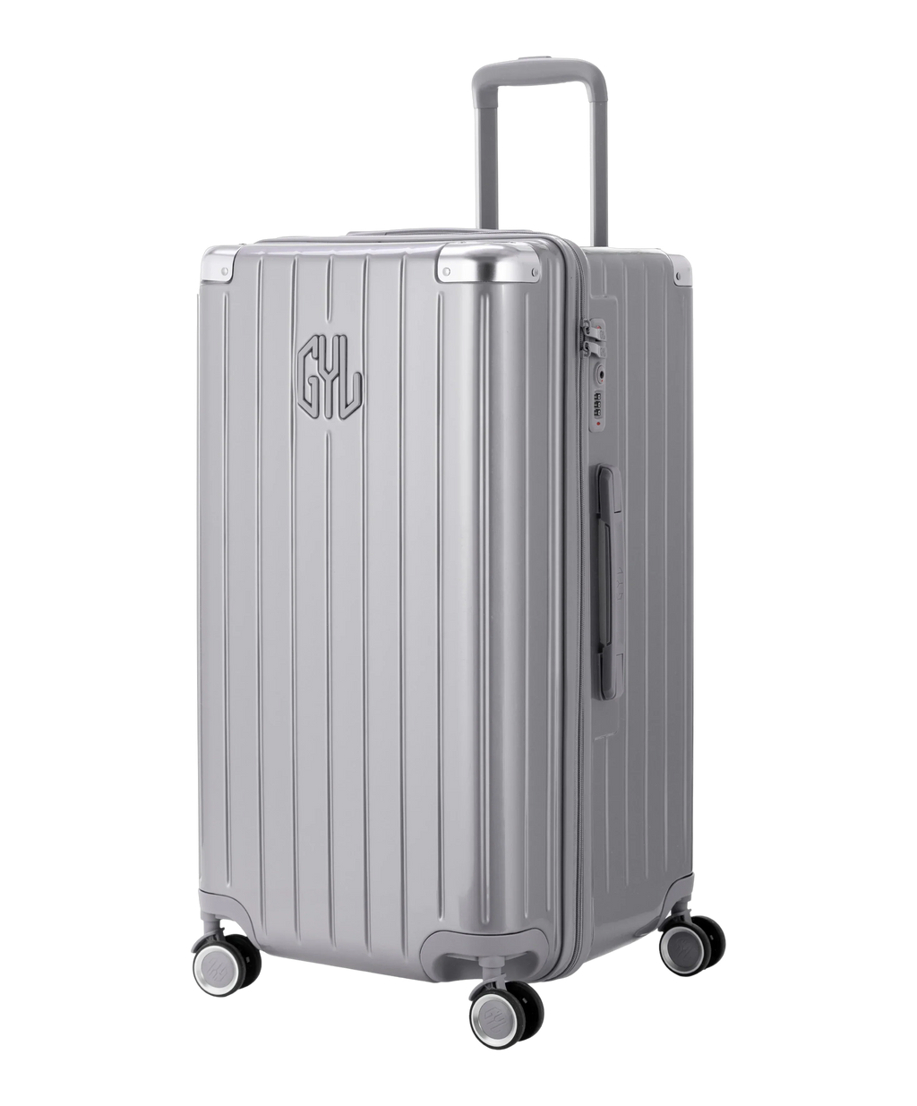 Valise Trunk L Intemporelle GYL en polycarbonate 71 cm coloris argent vue trois quarts avant