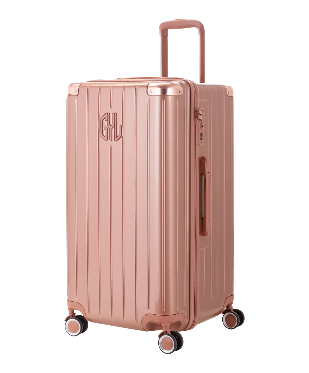 Valise Trunk L Intemporelle GYL en polycarbonate 71 cm coloris rose gold vue trois quarts avant