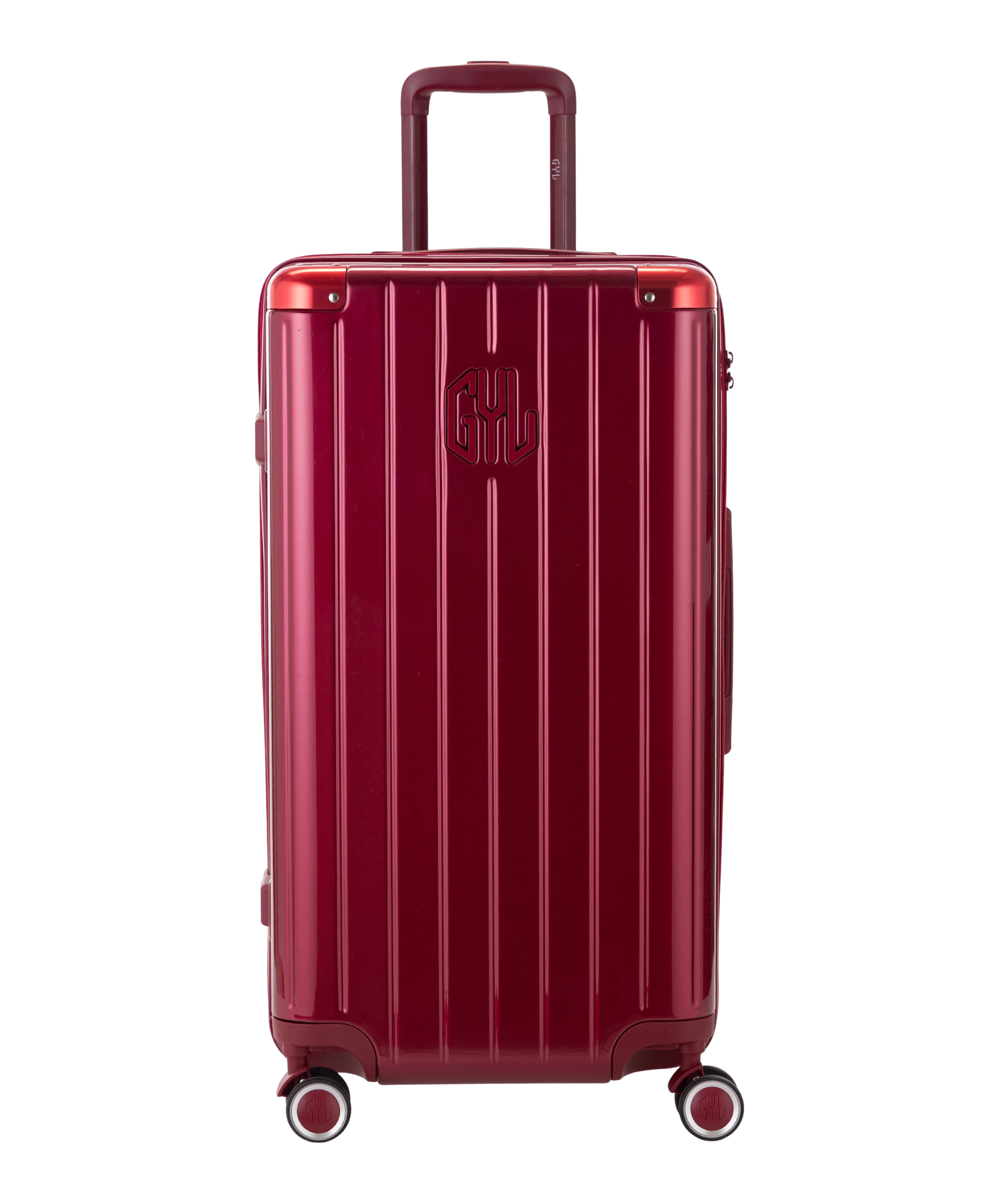Valise Trunk L Intemporelle GYL en polycarbonate 71 cm coloris rouge fonce vue de face avec logo GYL en relief