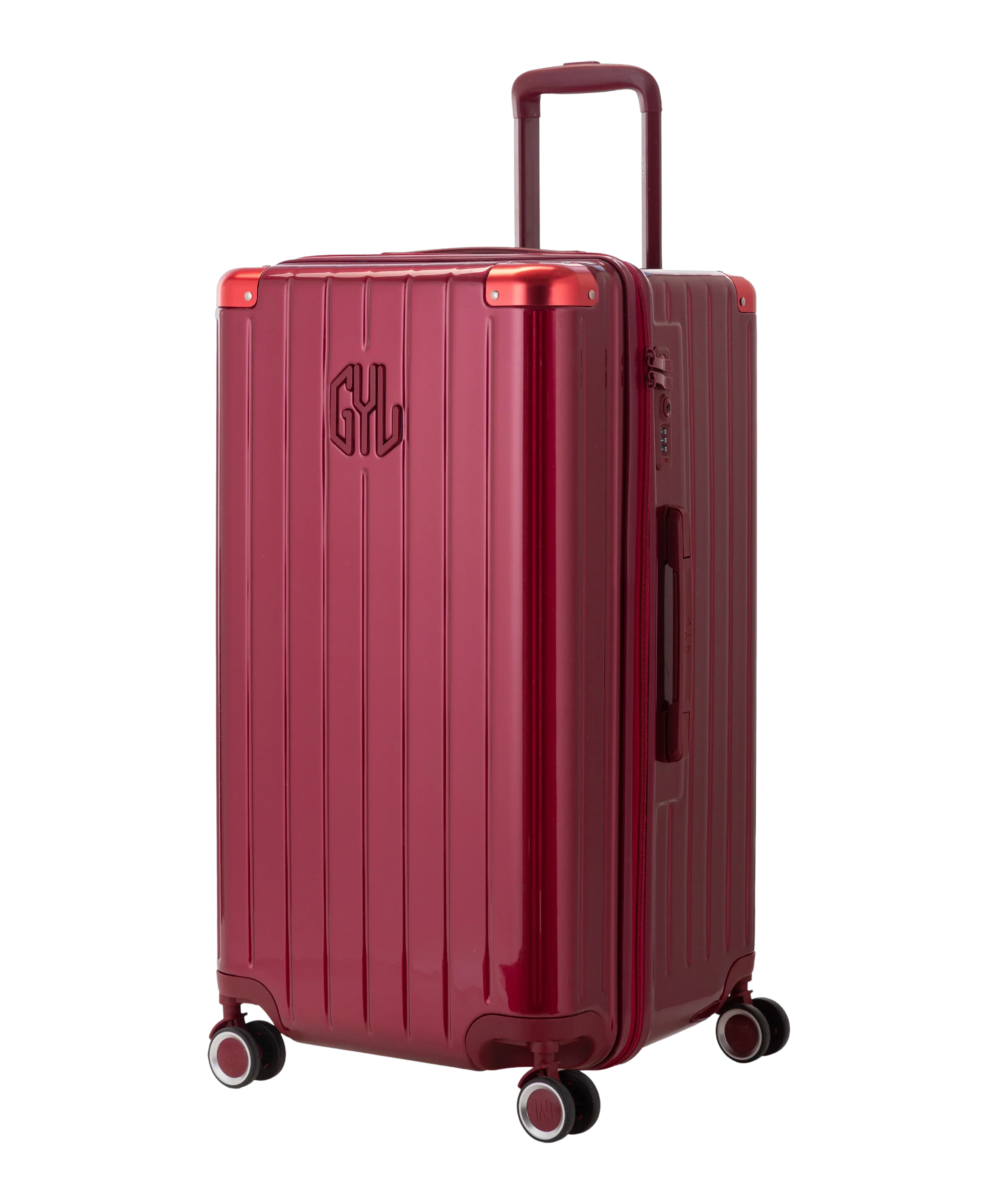 Valise Trunk L Intemporelle GYL en polycarbonate 71 cm coloris rouge fonce vue trois quarts avant