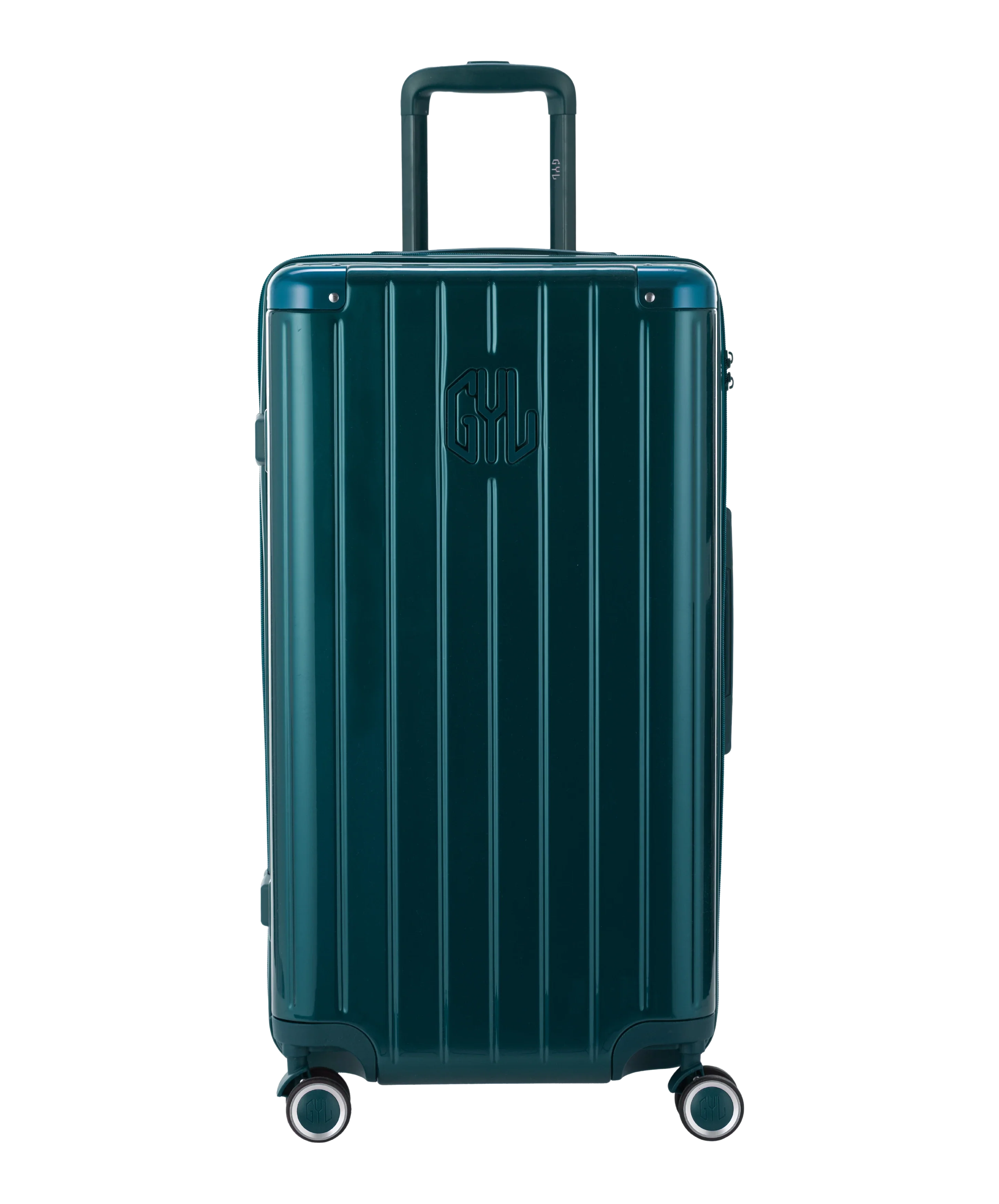 Valise Trunk GYL en polycarbonate Trunk L 75 cm coloris vert sapin vue de face avec logo GYL