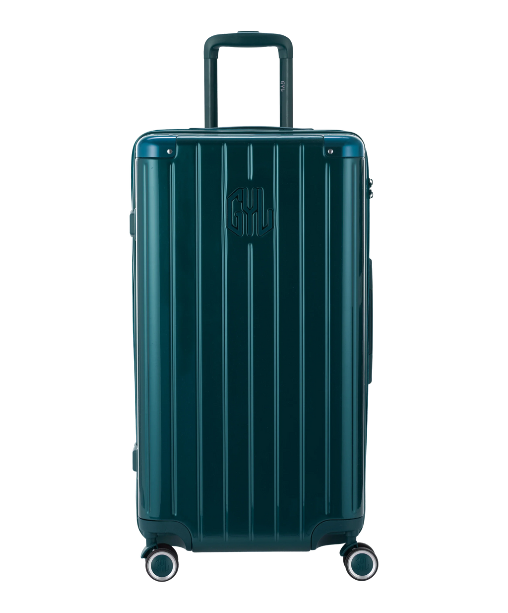 Valise Trunk GYL en polycarbonate Trunk L 75 cm coloris vert sapin vue de face avec logo GYL