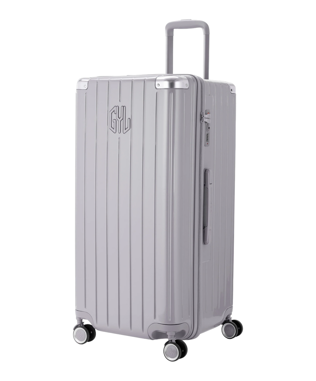 Valise Trunk XL Intemporelle GYL en polycarbonate 78 cm coloris argent vue trois quarts avant