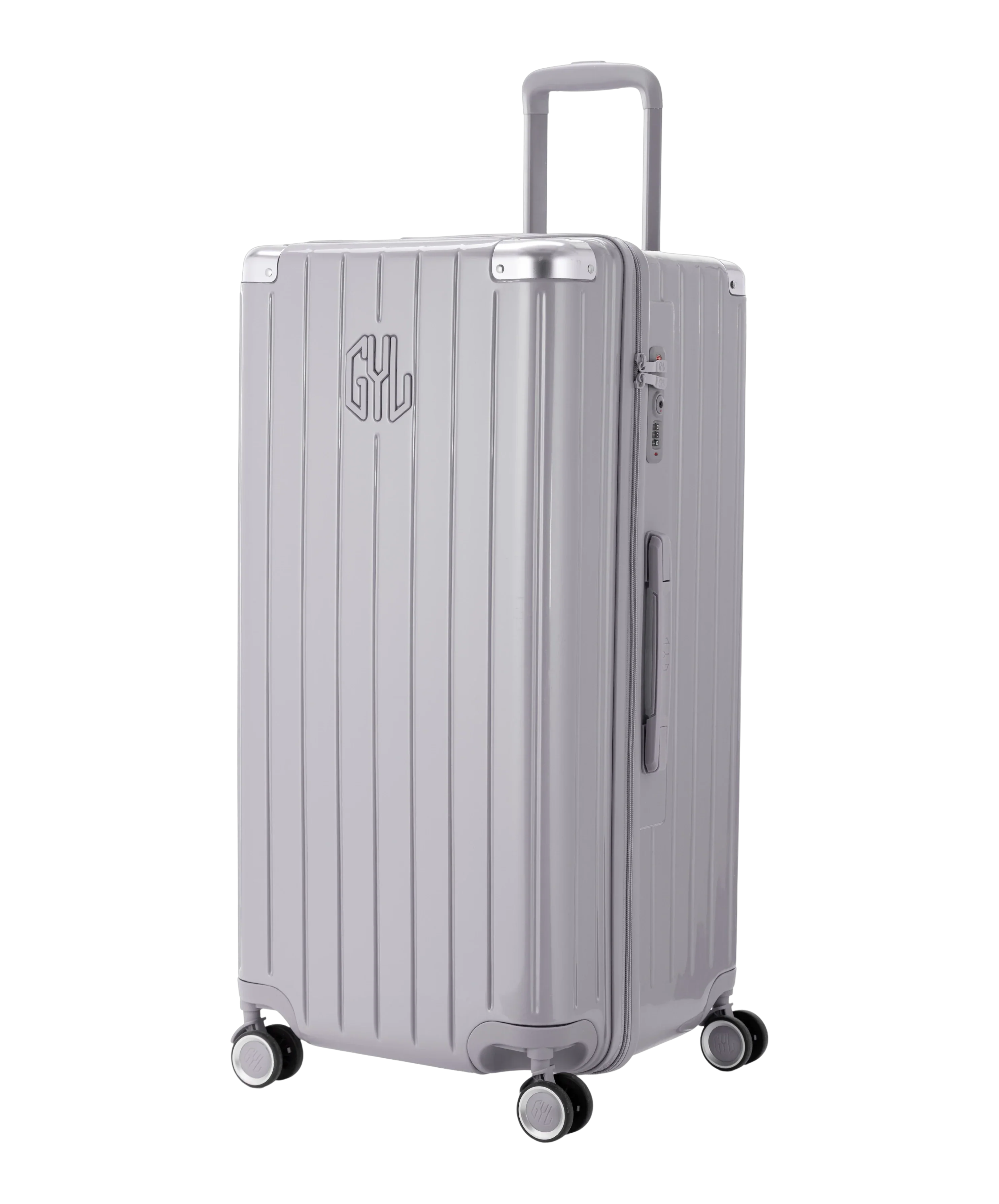 Valise Trunk XL Intemporelle GYL en polycarbonate 78 cm coloris argent vue trois quarts avant