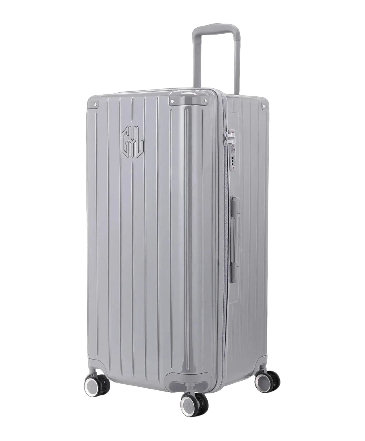 Valise trunk GYL taille XL argent vue trois quarts polycarbonate rigide