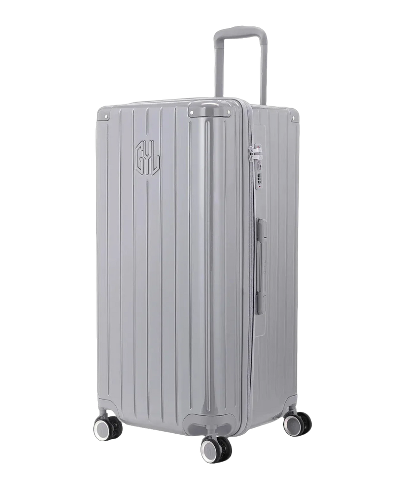 Valise trunk GYL taille XL argent vue trois quarts polycarbonate rigide