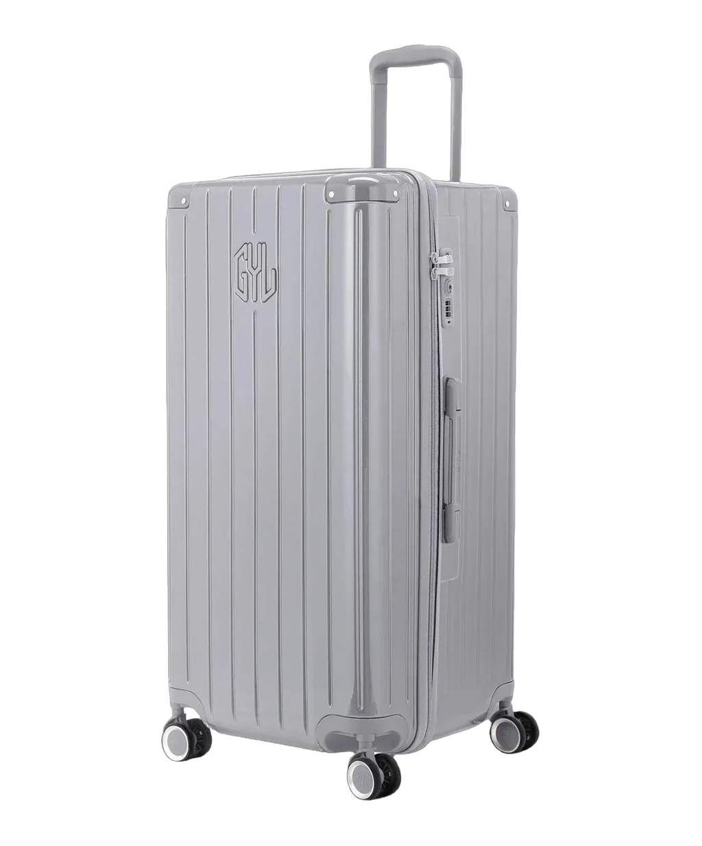 Valise trunk GYL taille XL argent vue trois quarts polycarbonate rigide