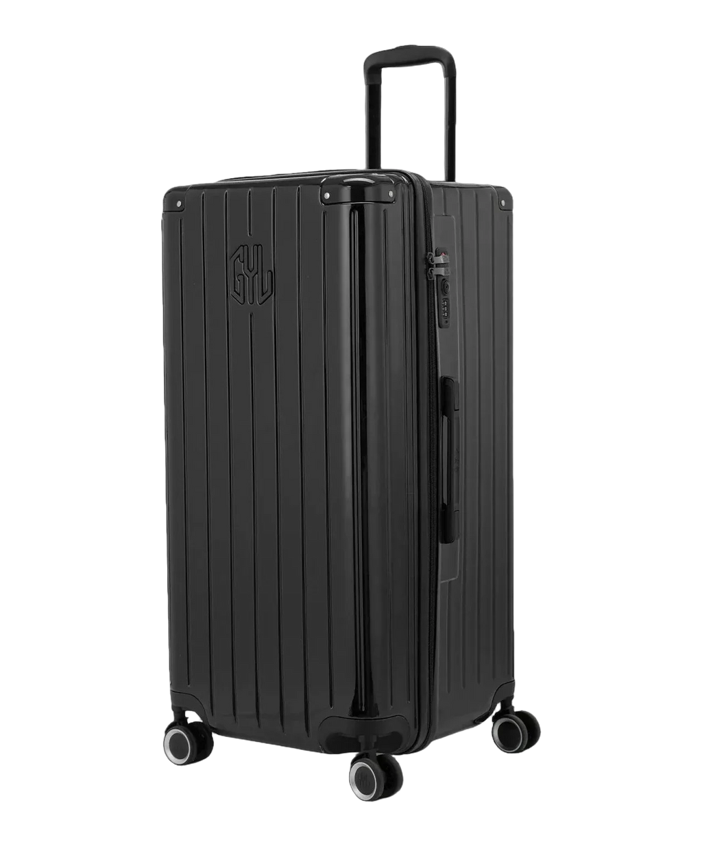 Valise trunk GYL taille XL noir vue trois quarts polycarbonate rigide