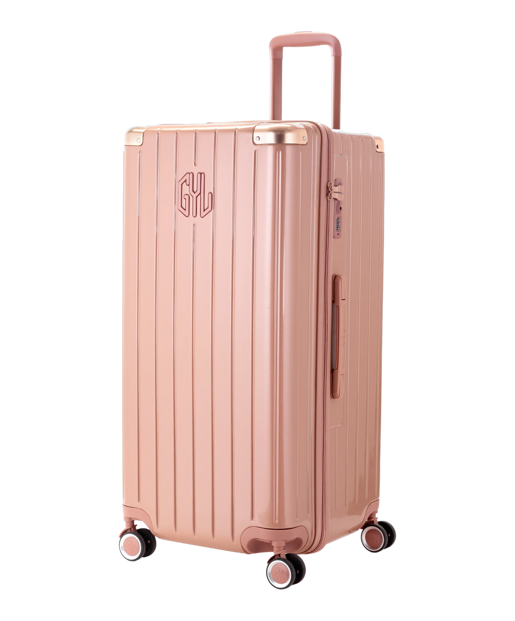 Valise Trunk XL Intemporelle GYL en polycarbonate 78 cm coloris rose gold vue trois quarts avant