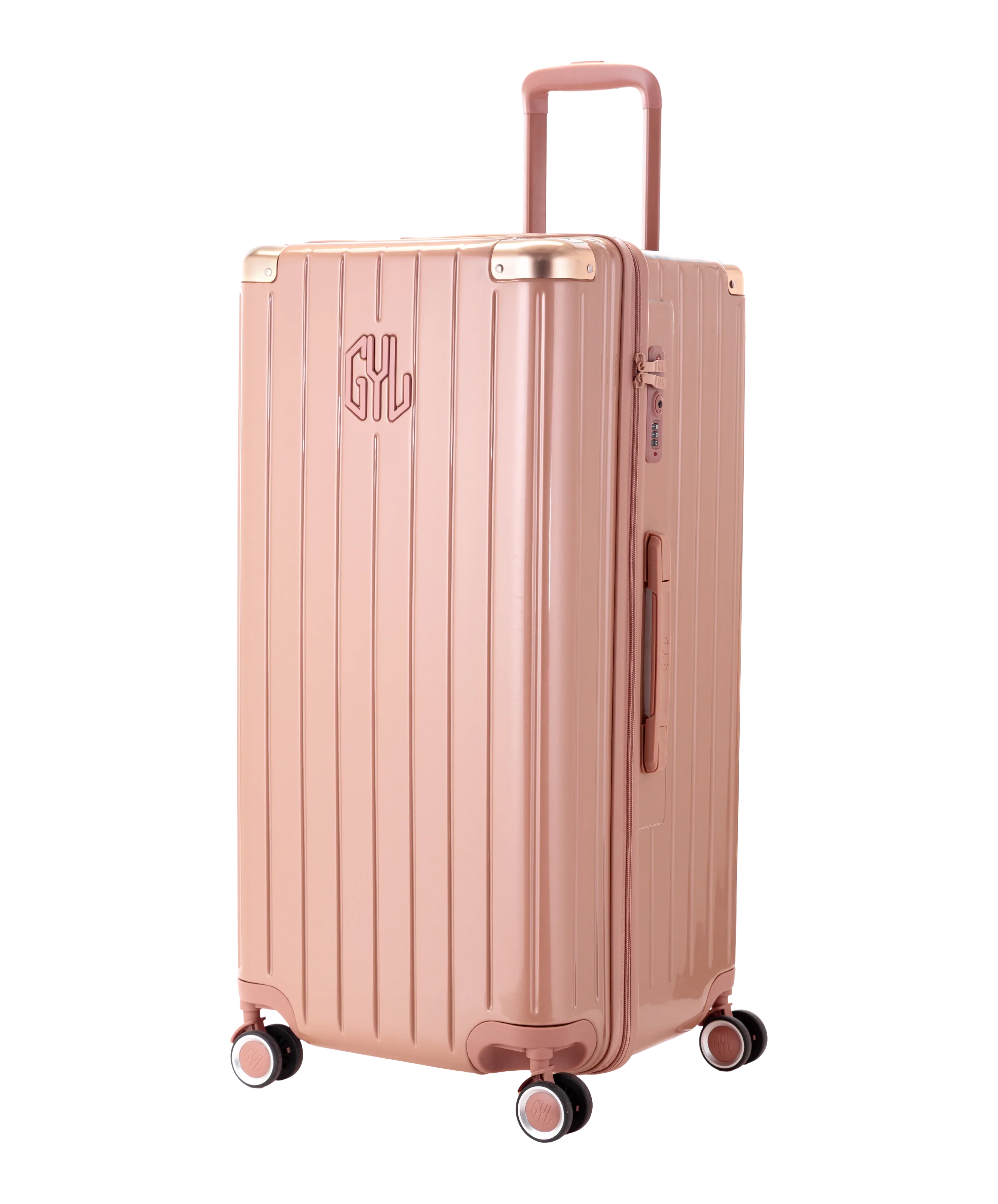 Valise Trunk GYL en polycarbonate Trunk XL 80 cm coloris rose gold vue trois quarts avant