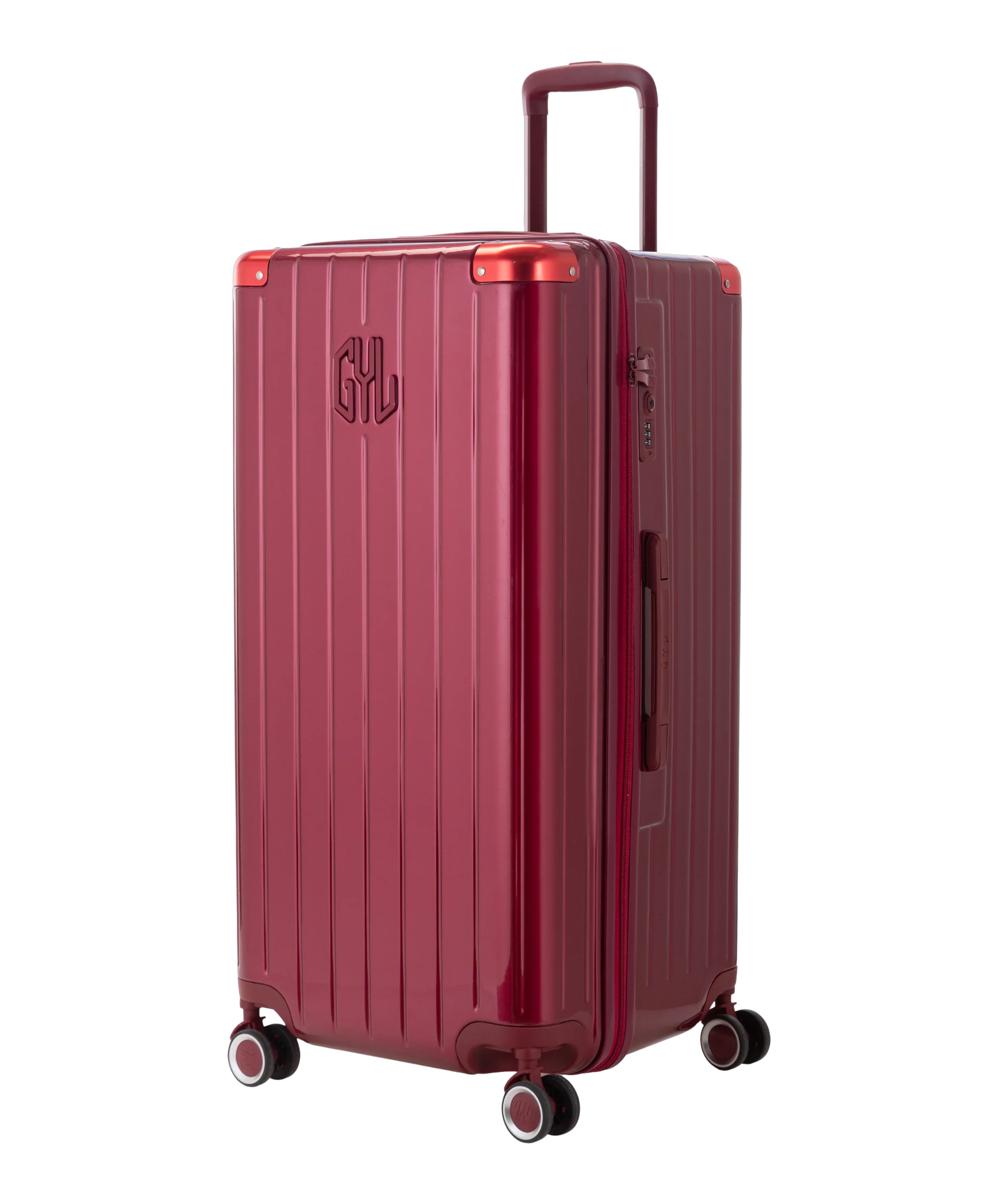 Valise Trunk XL Intemporelle GYL en polycarbonate 78 cm coloris rouge fonce vue trois quarts avant