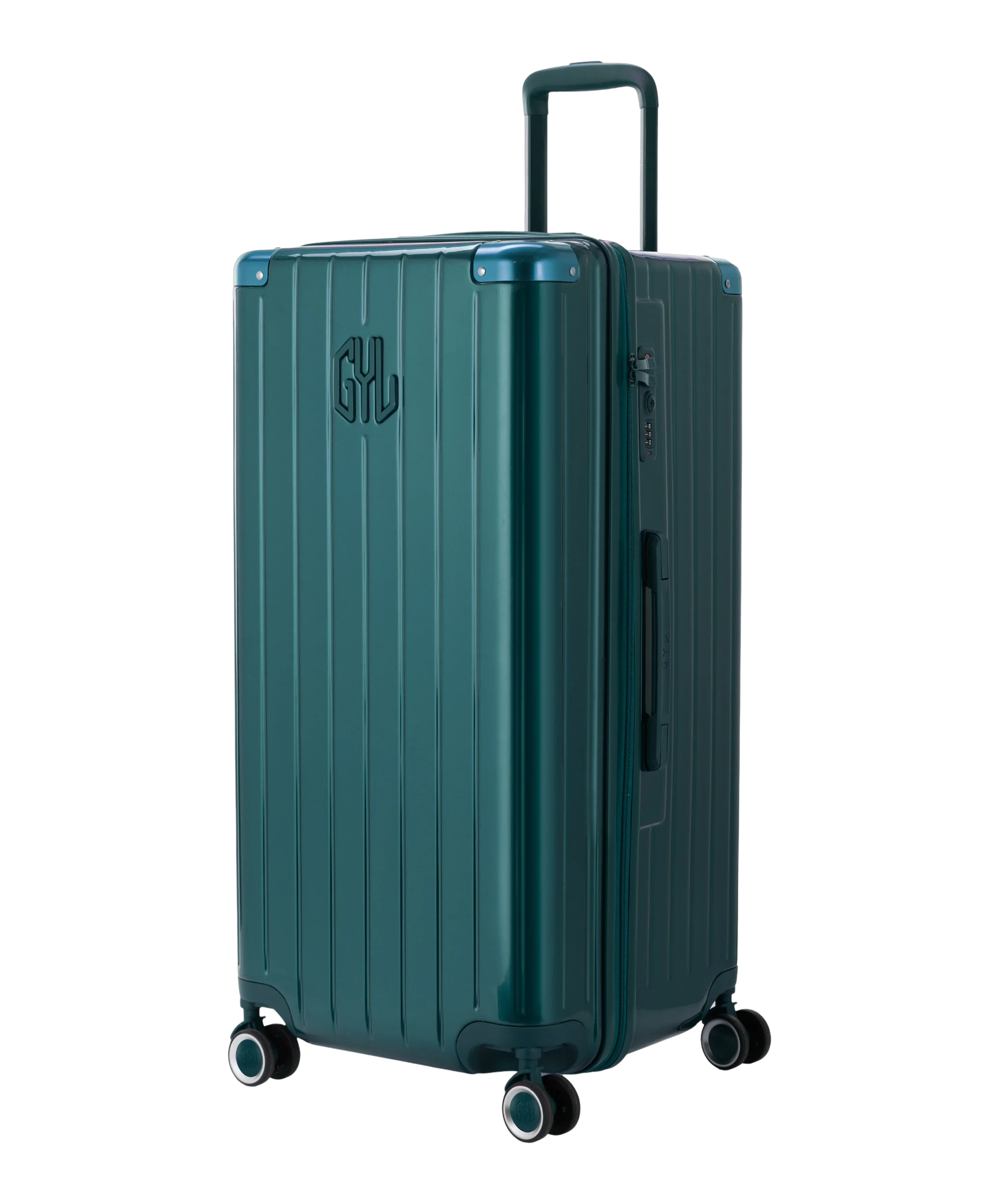 Valise Trunk XL Intemporelle GYL en polycarbonate 78 cm coloris sapin vue trois quarts avant