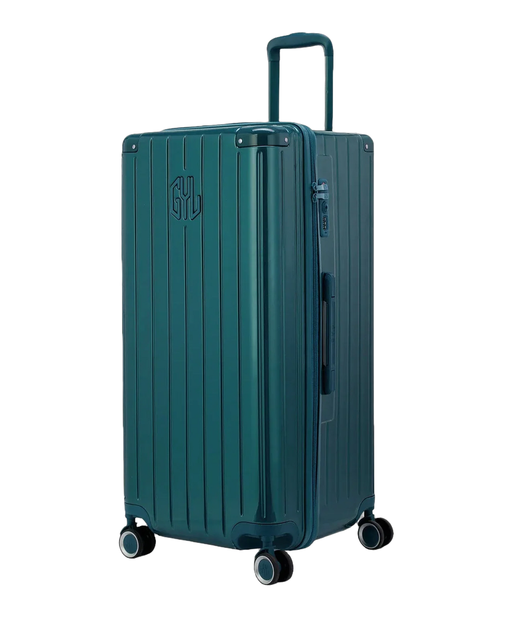 Valise trunk GYL taille XL sapin vue trois quarts polycarbonate rigide