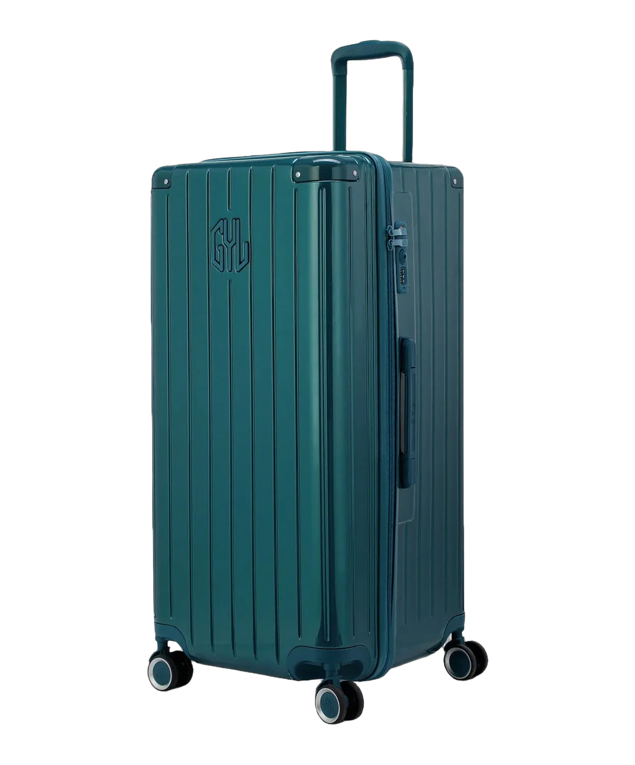 Valise trunk GYL taille XL sapin vue trois quarts polycarbonate rigide