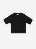 An'ge – Pull Vanouka Noir, pull noir en maille ajourée à manches courtes, vue de face