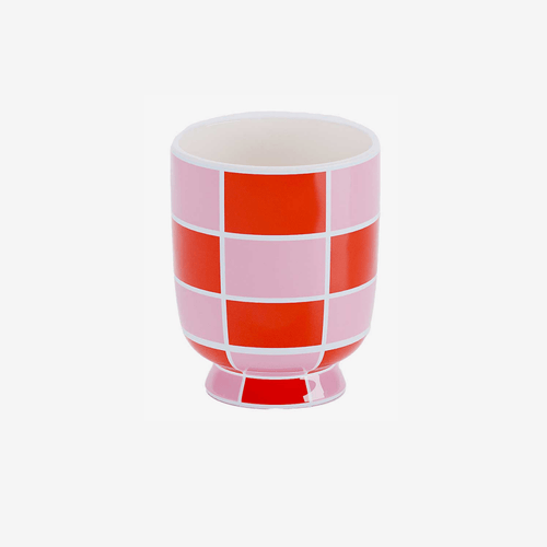 Geometric decor is the latest trend: Ceramic vase with orange checkerboard Geneva Potiron Paris