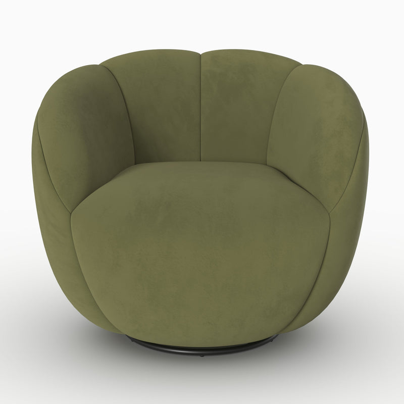 Fauteuil pivotant Ysé en velours vert olive foncé